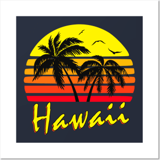 Hawaii Retro Sunset Posters and Art